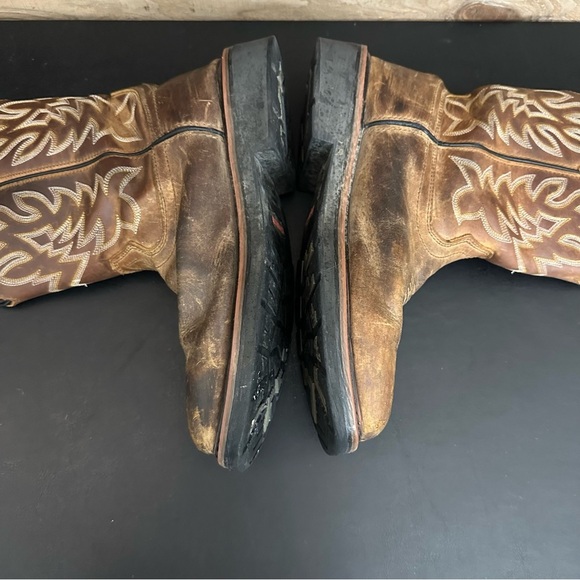 WOLVERINE Mens Brown Leather Rancher Square Toe 9 EW Wellington Steel Toe Boots - Picture 9 of 13